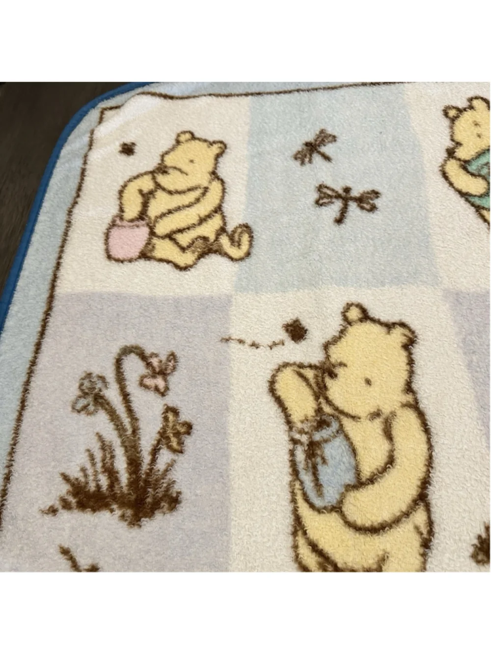 VTG Disney Winnie the Pooh Fleece Baby Blanket Classic Squares Honey Pot